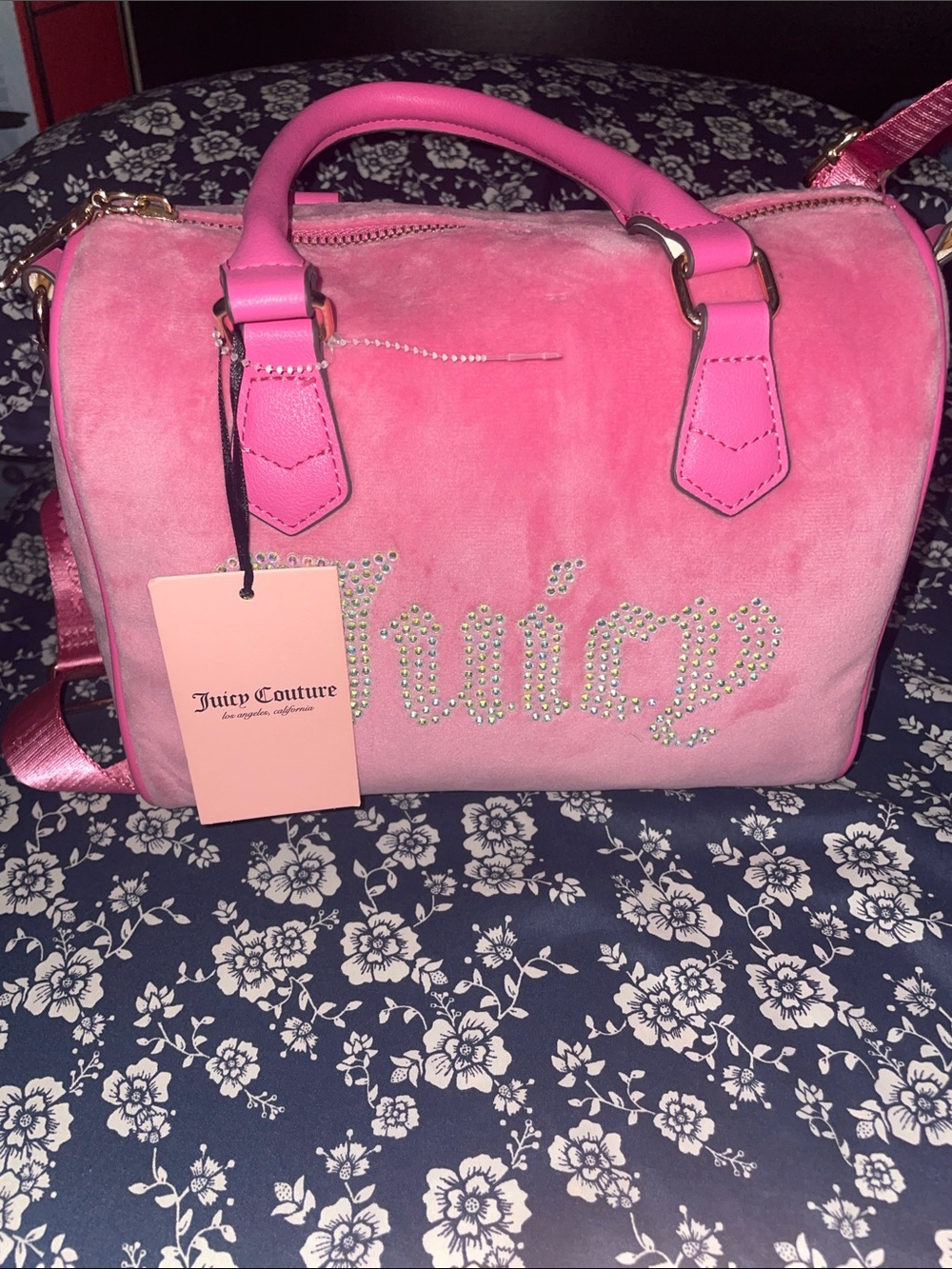 Juicy Couture Hot Pink Suede Satchel with Crystal Logo
